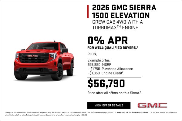 0% APR for well-qualified buyers.1

Plus,

Example offer:
$59,890 MSRP
$1,750 Purchase Allowance
...